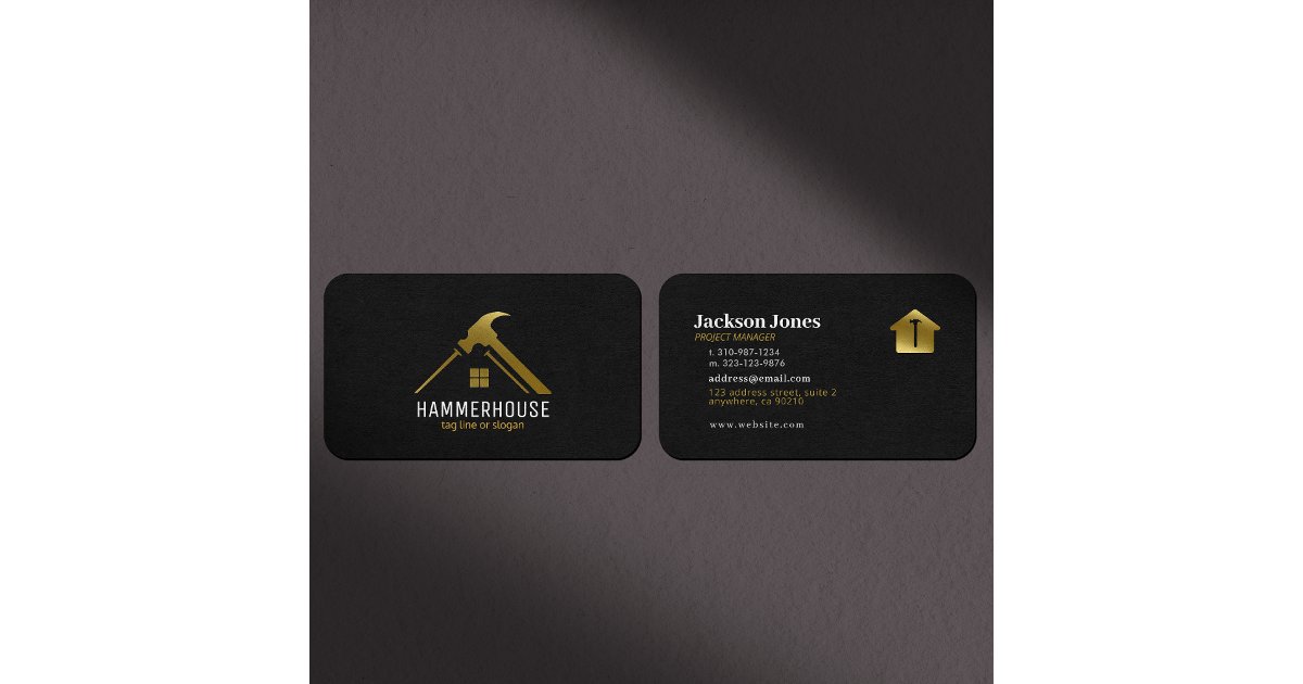 Custom Black + Gold Home Building Construction Lux Business Card | Zazzle