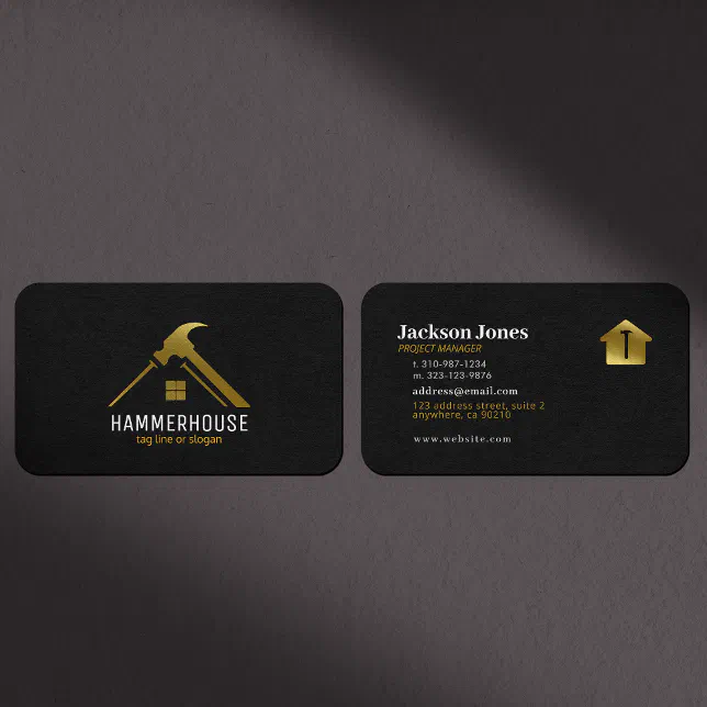 Custom Black + Gold Home Building Construction Lux Business Card | Zazzle