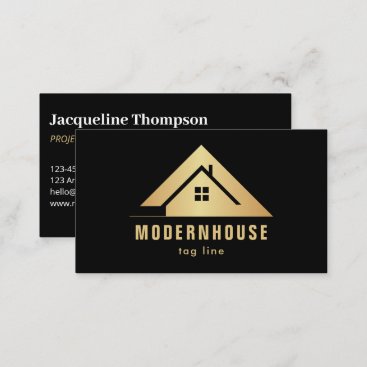Custom Black   Gold Home Building Construction Lux Business Card
