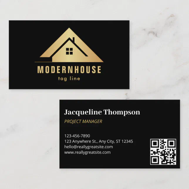 Custom Black + Gold Home Building Construction Lux Business Card | Zazzle