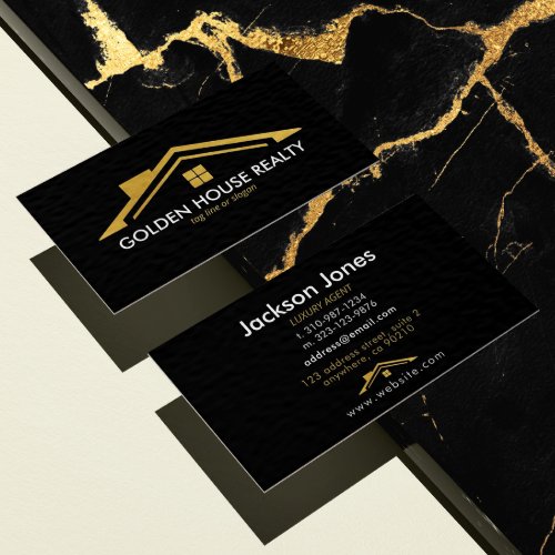 Custom Black  Gold Home Realtors Luxury Modern Business Card