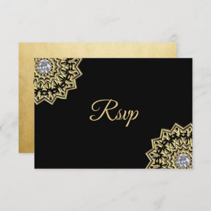 Custom Black Gold Indian Mandala RSVP Wedding Invitation