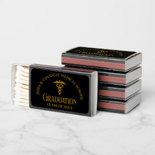 Custom Black Gold Medical School Graduation Party Matchboxes
