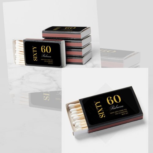 Custom Black  Gold Modern 60th Birthday Party  Matchboxes