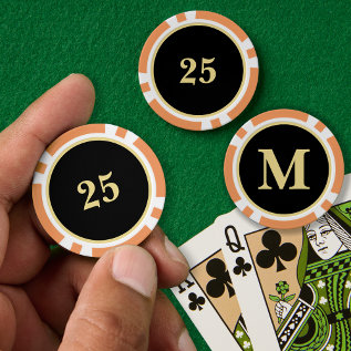 Custom Black Gold Monogram 25 Home Tournament Game Poker Chips at Zazzle