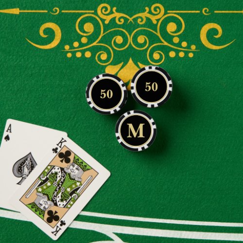 Custom Black Gold Monogram 50 Home Tournament Game Poker Chips
