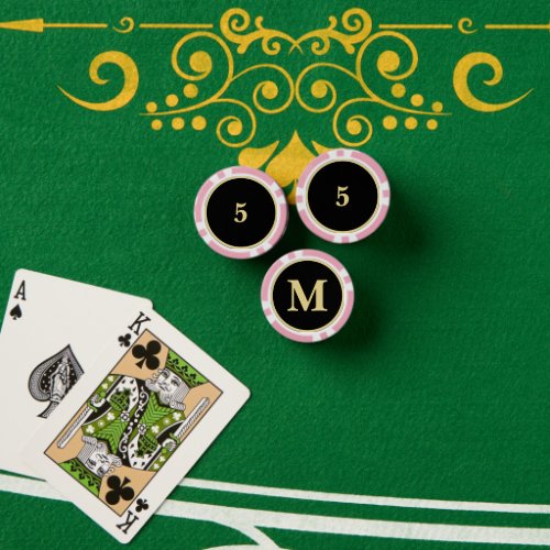 Custom Black Gold Monogram 5 Home Tournament Game Poker Chips