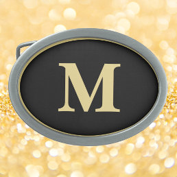 Custom Black Gold Monogram Burnished Silver Oval Belt Buckle