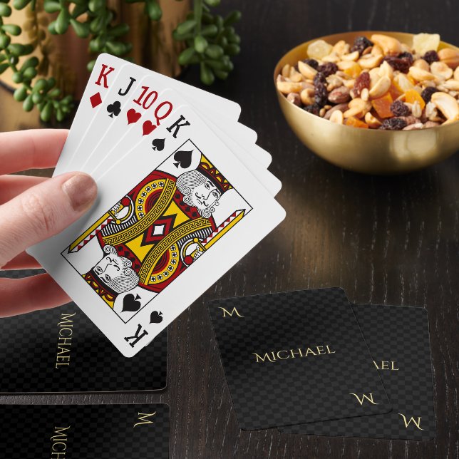 Custom Black Gold Monogram Classic Pinochle Game Cards (Insitu)