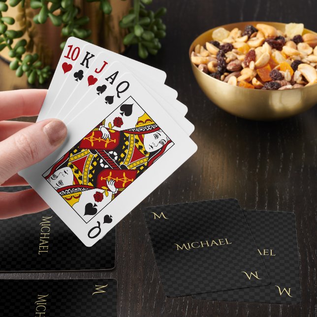 Custom Black Gold Monogram Euchre Strategy Game Cards (Insitu)