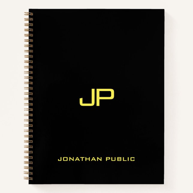 Custom Black Gold Monogram Name Elegant Template Notebook (Front)