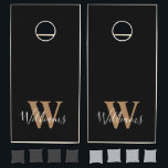 Custom Black Gold Monogram Script Name Cornhole Set<br><div class="desc">Custom Black Gold Monogram Script Name Cornhole Set. This can be a perfect gift for newly weds! A fun game they can enjoy with friends and family on their after party event.</div>