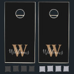 Custom Black Gold Monogram Script Name Cornhole Set<br><div class="desc">Custom Black Gold Monogram Script Name Cornhole Set. This can be a perfect gift for newly weds! A fun game they can enjoy with friends and family on their after party event.</div>