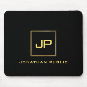 Custom Black Gold Monogrammed Template Modern Mouse Pad