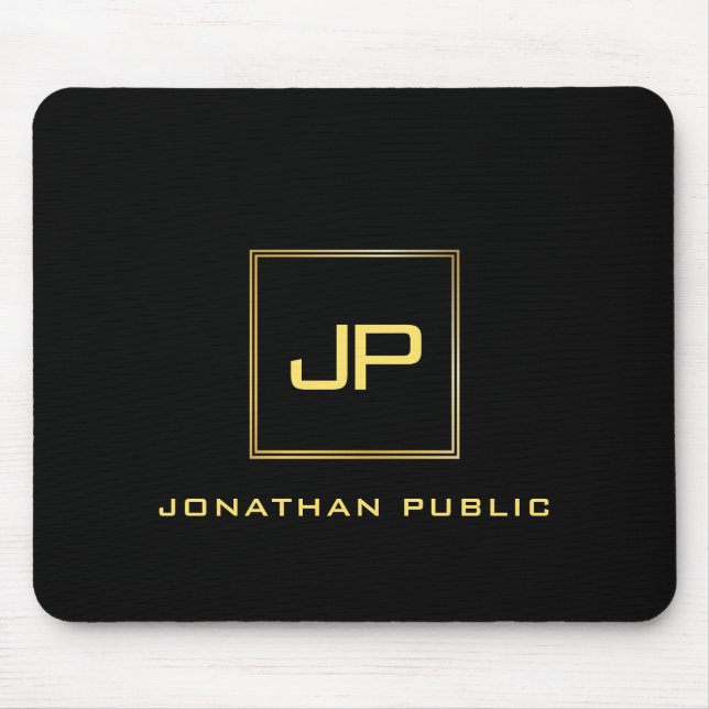 Custom Black Gold Monogrammed Template Modern Mouse Pad (Front)