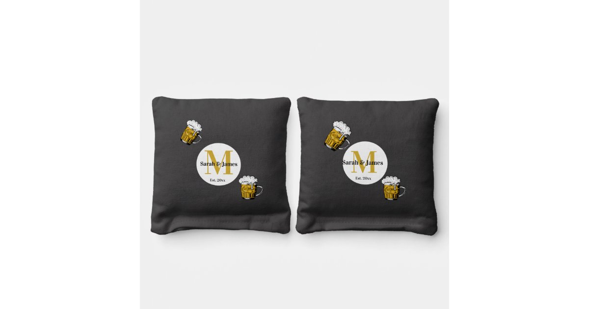 Custom Black & Gold Name Monogrammed Established Cornhole Bags Zazzle