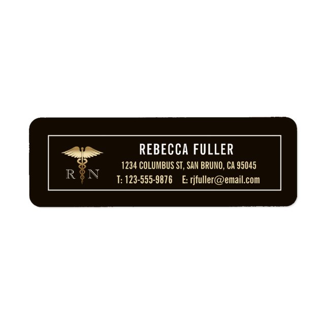 Custom Black & Gold Nursing Address Label (Front)