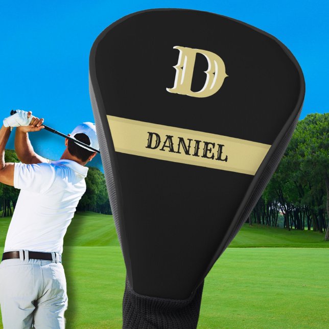 Custom Black Gold Personalized Name Monogram Golf Head Cover (Creator Uploaded)
