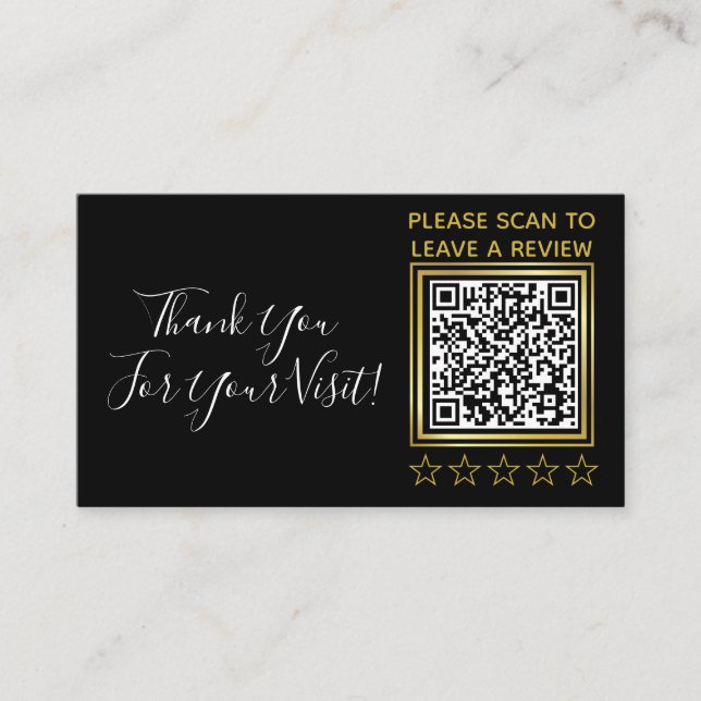 Custom Black Gold QR Code Business Google Review Enclosure Card (Front)
