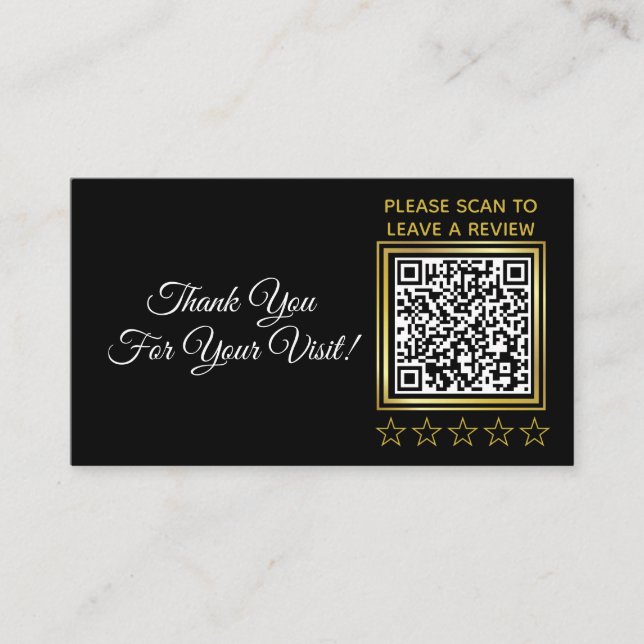 Custom Black Gold QR Code Logo Business Review Enclosure Card (Front)