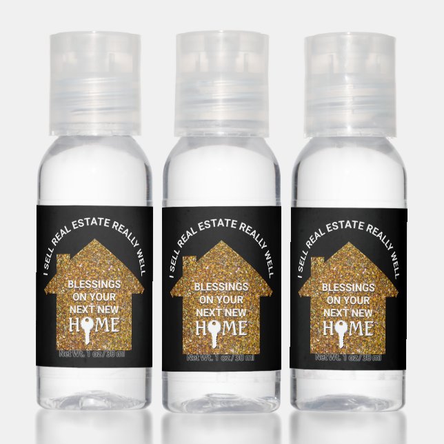 Custom Black Gold Real Estate Realtor Hand Sanitizer (Set)