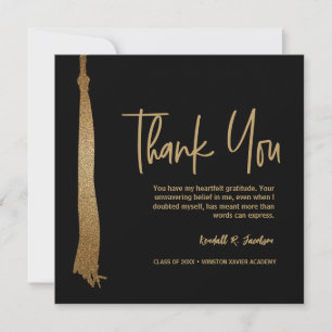 Custom Black Gold Tassel Unique Graduation Thank You Card
