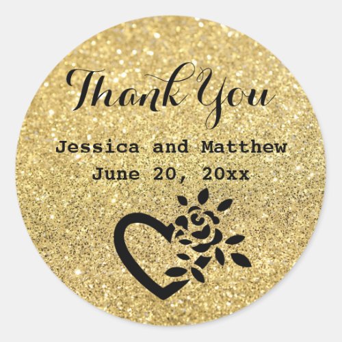 Custom Black  Gold Thank You Wedding Stickers