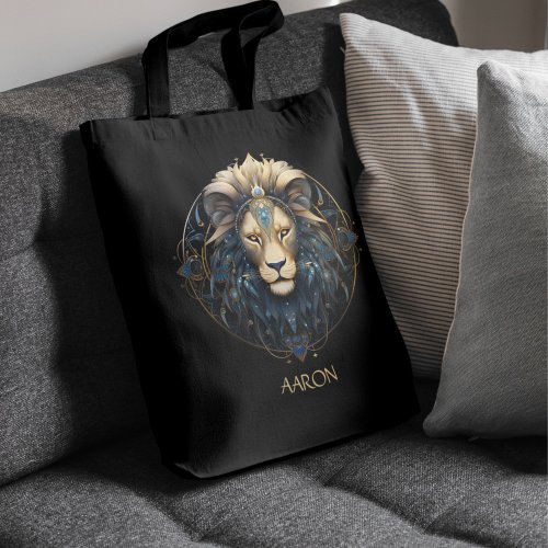 Custom Black Gold Unique Cosmic Lion Star Sign Leo Tote Bag