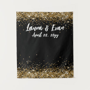 Custom Black Gold & White Wedding Photo Booth Prop Tapestry