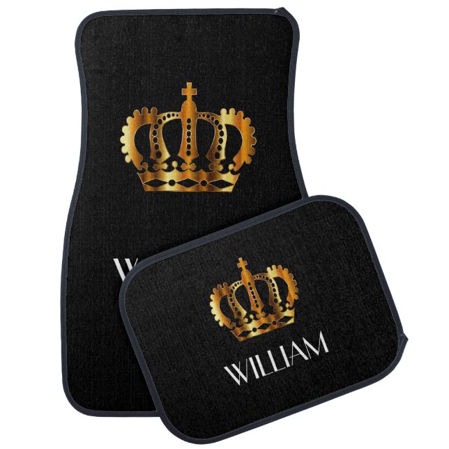 Custom Black Golden Crown  Car Floor Mat (Set)