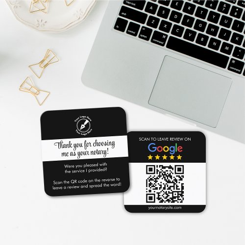Custom Black Google Review QR Code Thanks Notary Square Business Card