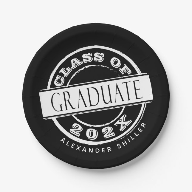 Custom Black Graduation Party Graduate  Paper Plates (Front)