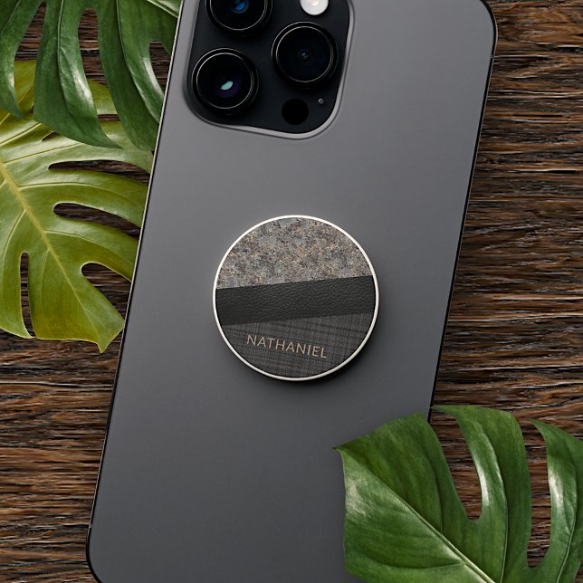 Custom Black Gray Beige Brown Leather Marble Look PopSocket (Creator Uploaded)