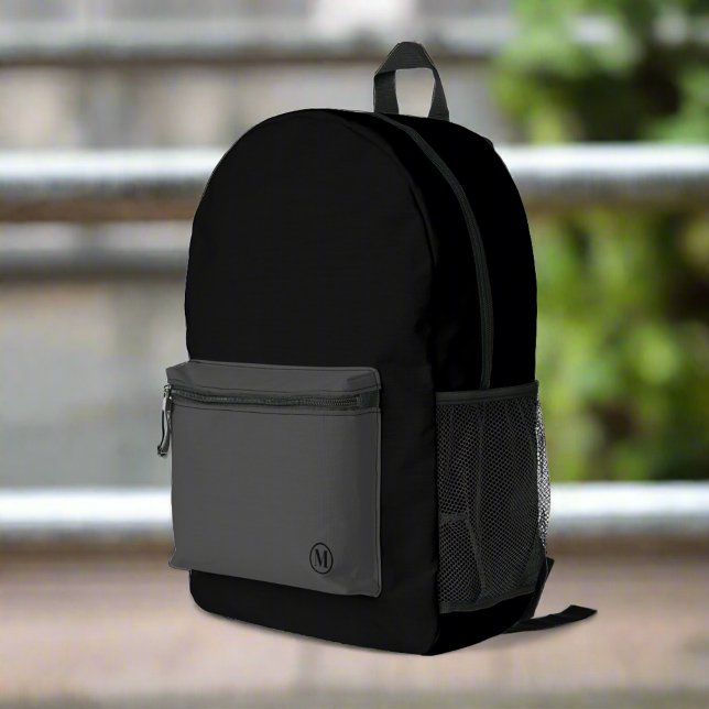 Custom Black Gray Initial Monogram Boy Fitness Gym Printed Backpack (Creator Uploaded)