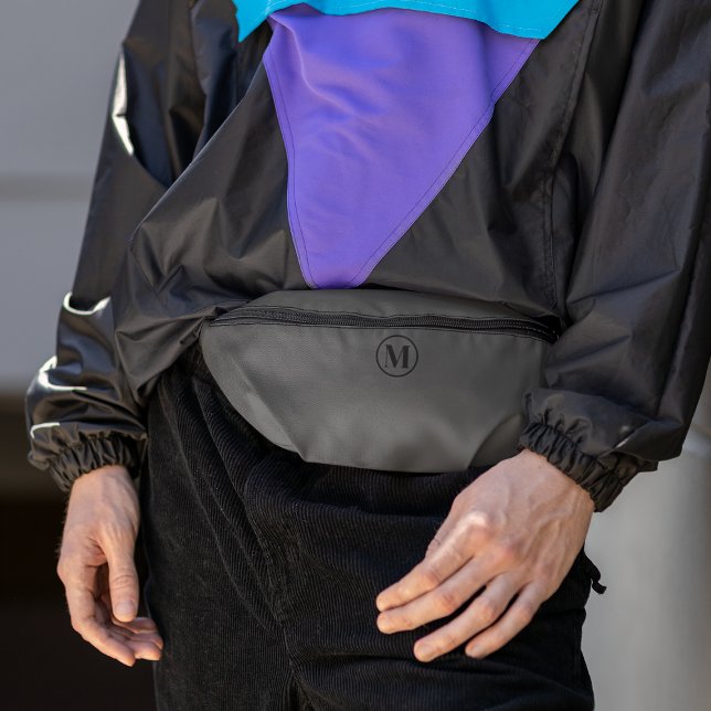 Custom Black Gray Monogram Clean Fashion Travel Fanny Pack (Creator Uploaded)