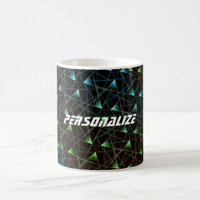 Custom Black Green Blue Pattern Abstract Geometric Coffee Mug (Center)