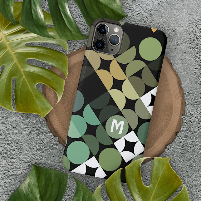 Custom Black Green Teal Blue Retro Art Pattern iPhone Case (Creator Uploaded)