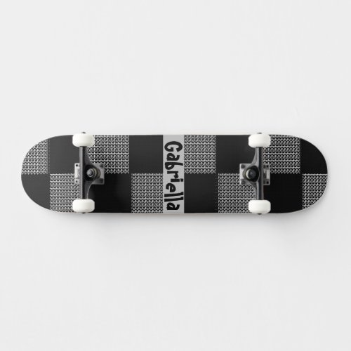 Custom Black Grey Checkerboard Pattern Skateboard