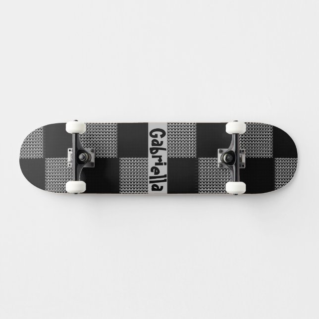 Custom Black Grey Checkerboard Pattern Skateboard (Horz)