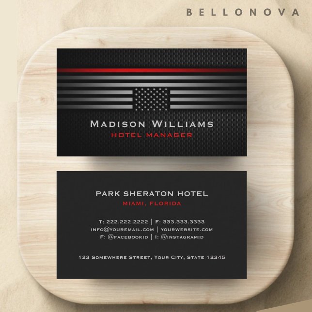 Custom Black Grey Red The USA America Flag Premium Business Card (Custom Black Grey Red The USA America Flag Premium Business Card)