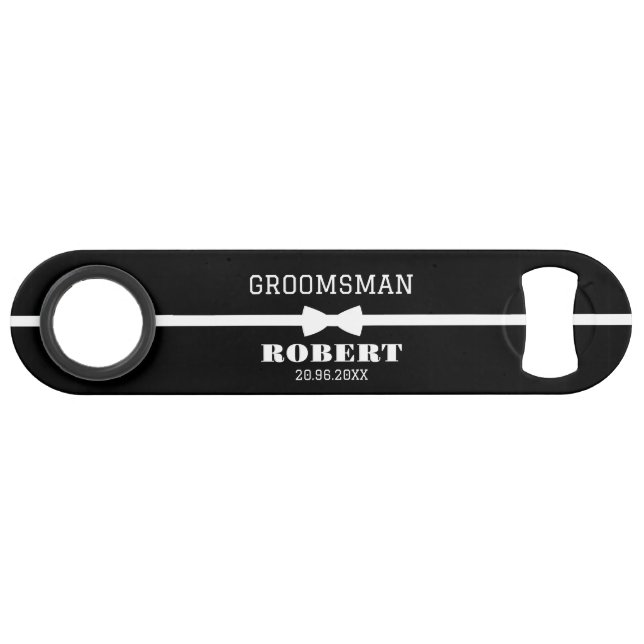 Custom Black Groomsman Bar Key Bottle Opener  (Front (Horizontal))