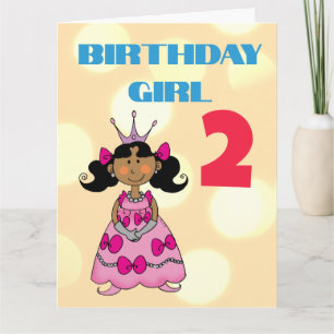 Custom Black Hair 2nd Birthday Princess Card
