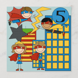 Custom Black Hair Boy Super Hero Birthday Invites