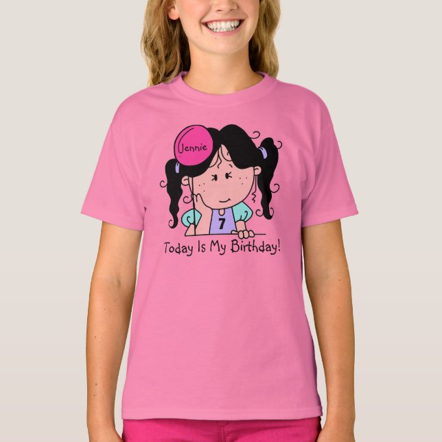 Custom Black Hair Girl w. Balloon Birthday T-shirt (Front)