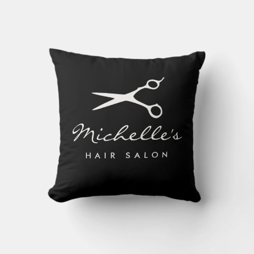 Custom black hair salon decor throw pillow