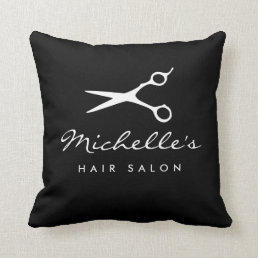 Custom black hair salon decor throw pillow