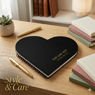 Custom Black Heart Shaped Notebook with Text