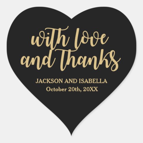 Custom Black Heart Wedding Sticker with Gold Text