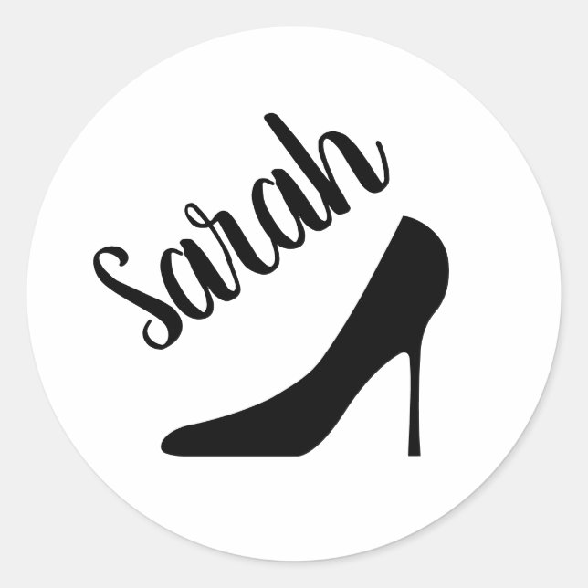 Custom black high heel stilettos shoe silhouette classic round sticker (Front)