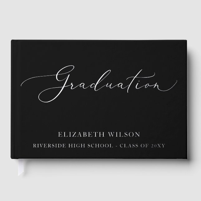 Custom Black High School Grad Party Graduation  Foil Guest Book (Front)